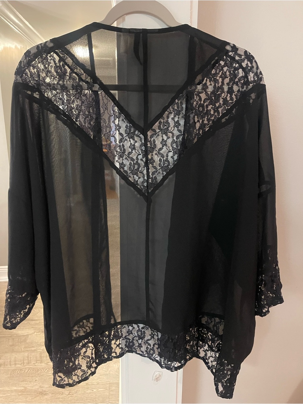 new directions Black Sheer Lace Kimono Robe